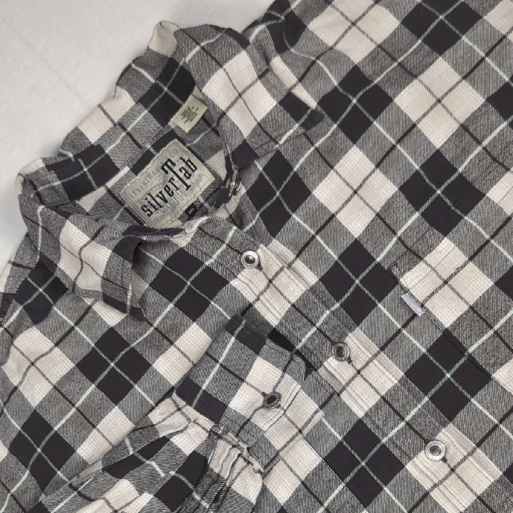 Levi's Silver Tab Women's Black & White Long Sleeve Flannel Shirt Size XXL